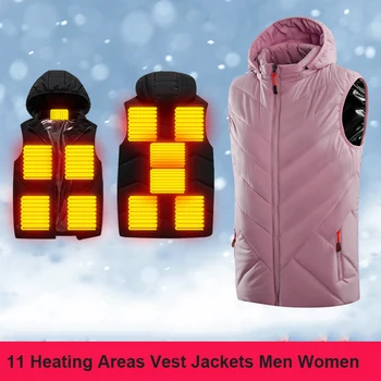 11-зонный жилет с электрическим подогревом, куртка, женская куртка с капюшоном, перезаряжаемая через USB, Парки без рукавов, зимняя термоодежда для пеших прогулок, скалолазания