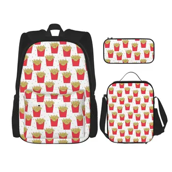 Классический школьный рюкзак French Fries, повседневный рюкзак, офисная школьная сумка, пенал, сумка для ланча, комбинация