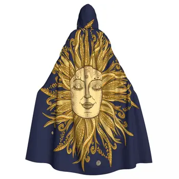 Унисекс Взрослый Золотой Солнечный Рисованный Плащ с капюшоном Длинный Костюм ведьмы Косплей
