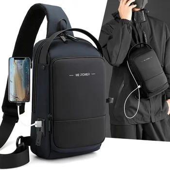 Мужской рюкзак-слинг через плечо, сумка через плечо с USB-портом для зарядки, модная водонепроницаемая нейлоновая мужская сумка-мессенджер, боковая сумка для путешествий,