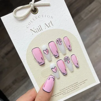 Ручной работы Y2k Press on Nails Heart Mattle Средней длины Классные Многоразовые Клейкие Накладные Ногти Искусственные Акриловые Типсы Для ногтей Nail Art