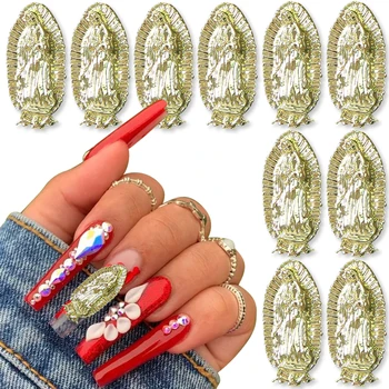 Золотые амулеты для ногтей Virgin Mary 3D San Judas Nail Charm Амулеты для ногтей Virgin Mary из сплава для акриловых ногтей Женские украшения для ногтей