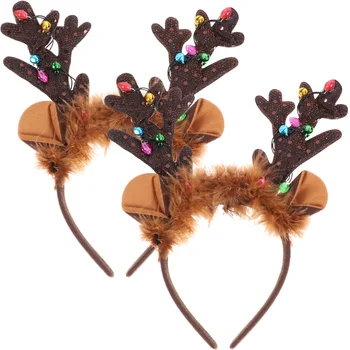 Повязки на голову с ушками животного, светодиодный головной убор оленя, легкая рождественская повязка на голову с оленем, головной убор для костюма для Рождественской вечеринки, 2 шт.