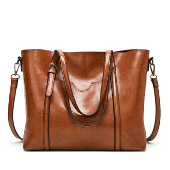 Женская сумка с ручкой большой емкости, женские кожаные сумки с маслом и воском, роскошная дизайнерская сумка, винтажная сумка через плечо