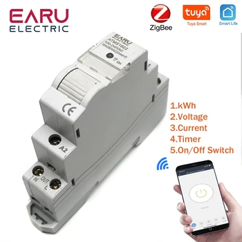 AC 110V 220V 16A Din Rail WIFI / Zigbee Smart Timer Relay Switch Breaker Дистанционное управление с помощью Tuya APP Измеритель мощности энергии в кВтч