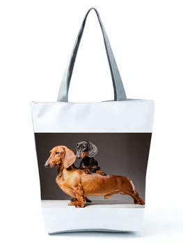 Женская сумка с принтом Таксы, вместительная дорожная пляжная сумка через плечо, сумка для покупок с изображением животных, Кухонная многоразовая сумка для продуктов