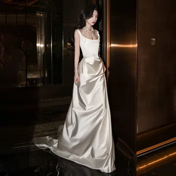 Элегантные Белые Атласные Вечерние платья Женские Французские Вечерние платья для выпускного вечера Robe De Soiree