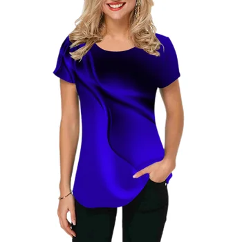Новая модная женская футболка, летняя одежда, 3D-футболка с градиентной печатью, пуловер с круглым вырезом, топы с короткими рукавами, женские футболки 2023 года, футболки.