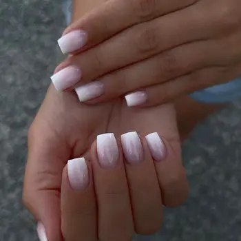 Короткие накладные ногти Балерины Новые Прекрасные Звезды Френч-пресс на ногтях Розовые Цветы Съемные накладные ногти DIY
