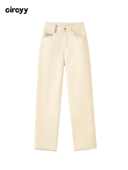 Женские джинсы с высокой талией, осень 2023, Новые джинсовые брюки до щиколоток с вышивкой, Винтажная уличная одежда, Свободные прямые брюки
