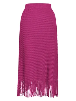Плиссированная юбка с бахромой, женская прямая юбка средней длины с высокой талией, повседневное Свободное элегантное женское вечернее платье, новинка осени 2023 г.