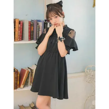 Женское платье Kawaii Lolita Y2K, Элегантное Черное платье в японском стиле с коротким рукавом, Милое Повседневное Офисное Женское Эстетичное мини-платье 2023