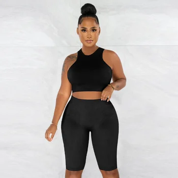 Женский комплект KEXU Solid Active Wear с открытой спиной, укороченный топ, брюки до колен, спортивный костюм, спортивный комплект из двух предметов, одежда для фитнеса
