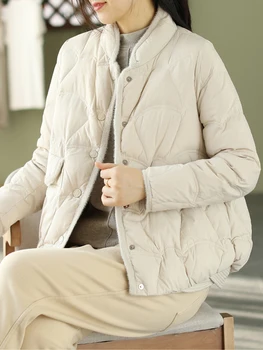 Женский воротник-стойка из шерсти норки, бриллиантовая клетка, пух белой утки, теплое короткое пальто, осень и зима