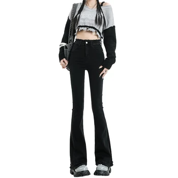 Джинсы Y2K Женские Корейские модные расклешенные Узкие джинсовые брюки Женские с высокой талией Винтажная уличная одежда Harajuku Черные брюки Одежда