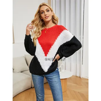 Осенью и зимой Новый Темпераментный пригородный популярный свободный вязаный свитер большого размера в полоску для женщин
