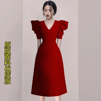 Французский Винтажный Красный Темперамент, который получит талию Летом 2023 года, Новое платье с длинной юбкой с рукавами 