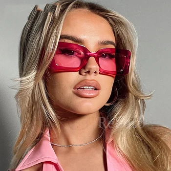 Популярные Квадратные солнцезащитные очки для женщин в ретро-модной розовой прямоугольной оправе, женские солнцезащитные очки модного бренда Eyewear Оттенков UV400