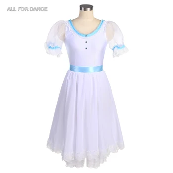 23150, Новое поступление, пышные рукава, белый лиф из спандекса с небесно-голубой лентой, танцевальный костюм балерины для девочек и женщин