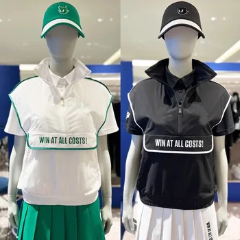 Летняя Корейская одежда для гольфа, женский спортивный быстросохнущий жилет, верхняя часть на молнии со стоячим вырезом, Дышащая легкая ветровка для улицы