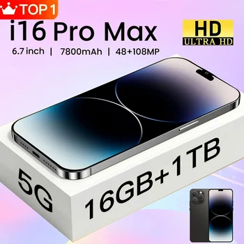 Глобальная версия HD 16 Pro Max Смартфон 6,7 Дюймов Оригинальный Полноэкранный 16 ГБ + 1 ТБ 7800 мАч Мобильные Телефоны 4G 5G Сотовый Телефон