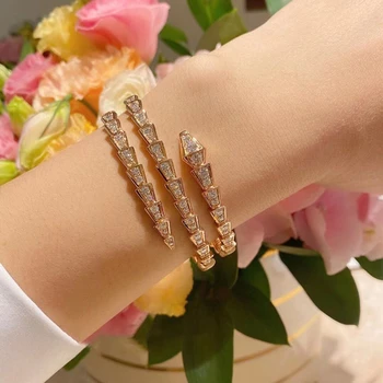 Европейский и американский высококачественный браслет в виде змеи с бриллиантами из серебра 925 пробы, позолоченный, роскошный женский модный бренд, ювелирный подарок
