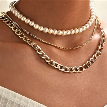 Жемчужное ожерелье в стиле панк, колье, многослойные цепочки, оригинальные ожерелья для женщин, ожерелье в стиле хип-хоп, модные украшения, аксессуары, ошейники