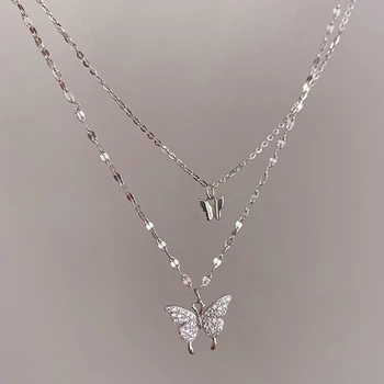Элегантное ожерелье для женщин, ожерелье с бабочкой, блестящая двойная ключица, цепочка, кулон, Подарок на годовщину, Ювелирные изделия для мужчин