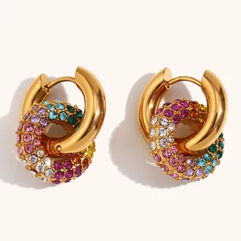 Изысканные цветные круглые серьги-пончики, высокое качество, текстура из золота 18 карат, стильные ювелирные изделия Bijoux Femme 2023 Новинка