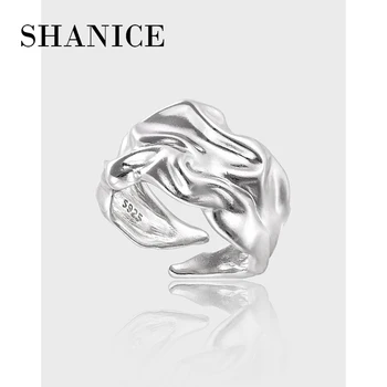 SHANICE, 100% стерлинговое серебро 925 пробы, текстурированная поверхность сгиба, нерегулярный дизайн Ретро-кольца, открывающее кольцо, модные украшения для женщин