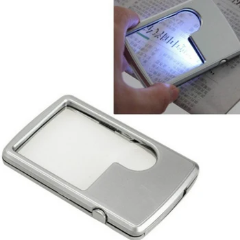 Светодиодная лупа для кредитных карт, увеличительное стекло в легком кожаном футляре, Ультратонкий портативный квадрат со светодиодной подсветкой