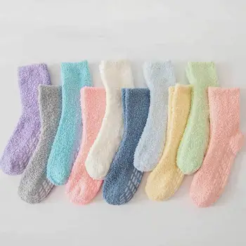 1 пара женских пушистых носков с нескользящими ручками, супер мягкие женские мужские носки для защиты от холода, зимние теплые уютные плюшевые носки-тапочки