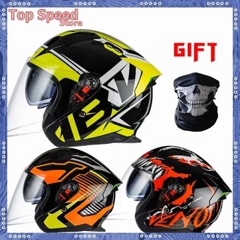 Шлем на половину лица 3/4, одобренный для мотогонок, шлем для мужчин и женщин, шлем для езды на электрическом скутере с двумя линзами, ABS-оболочка, байкер