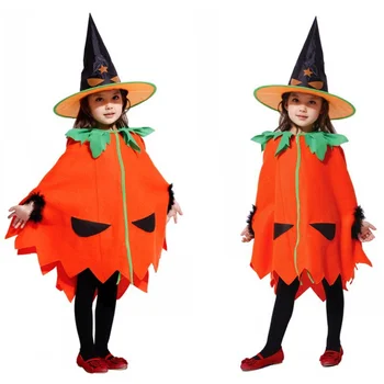 Детская накидка с тыквой для девочек, костюм ведьмы для косплея на Хэллоуин, платье для девочек-подростков, Платье Ведьмы для младенцев, комплект одежды, Шляпа