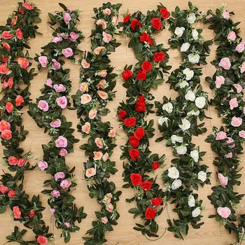 Шелковая искусственная Розовая лоза, подвесной цветок для стены, Рождественский Ротанг, искусственные растения, Листья, Гирлянда, Свадебная арка, Декор домашнего подоконника