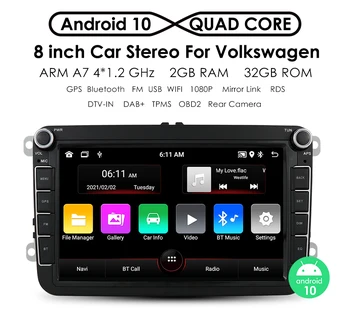 2 din Автомобильный Радио Мультимедийный Плеер GPS для Volkswagen VW Passat B7 B6 Golf Touran Polo Седан Tiguan jetta Android 10 2 + 32 4G WIFI