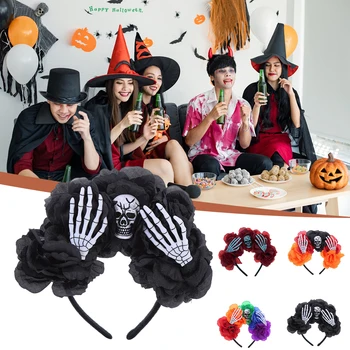 Новая черная имитация цветочной пряжки на голове, головной убор с черепом из пенопласта, повязка на голову на Хэллоуин, фестиваль мертвых призраков, ролевая игра