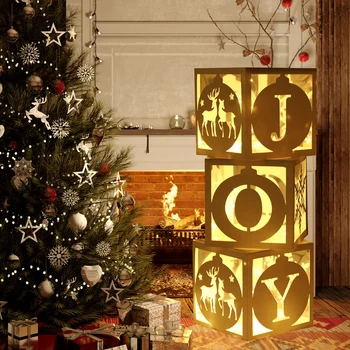 Рождественская коробка со светящимися гирляндами, полыми буквами Joy Merry Christmas Decoration 2023 для дома, Рождественские украшения Navidad New Year 2024
