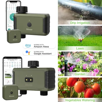 Diivoo Garden WiFi Sprinkler Timer 1/2 Зоны, Многофункциональный Таймер Орошения с Wi-Fi концентратором, Умный Таймер подачи воды для садового Шланга