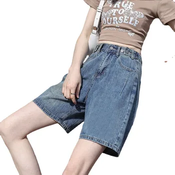 Женские прямые шорты в стиле ретро, джинсовые шорты