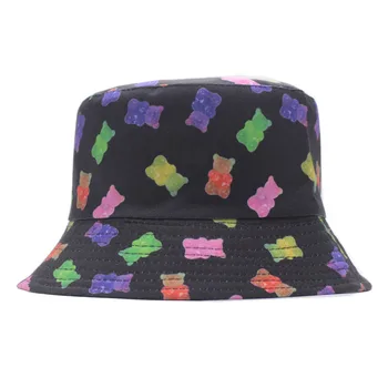 Летняя Рыбацкая шляпа, Реверсивные мультяшные шляпы-ведра для женщин и мужчин, Уличная хип-хоп кепка-ведро, Винтажная рыболовная шляпа с принтом Медведя