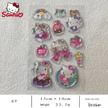 Sanrio 8шт Наклейки для встряхивания воды Kawaii Hello Kitty Наклейки с кристаллами в виде сердца для милой девушки 3d Стерео Декоративные наклейки с пузырьками Подарки