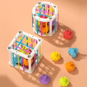 Игрушки для сортировки детских фигурок, развивающие игрушки Монтессори, красочные сенсорные кубики с резинками для развития мелкой моторики
