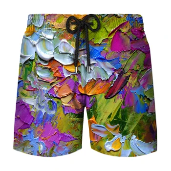 Летние мужские повседневные шорты в гавайском стиле с 3D-принтом, мужские спортивные штаны свободного кроя для серфинга, летние акварельные краски