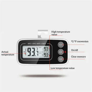 Термометр для холодильника Температурный ЖК-дисплей Холодильник с адсорбируемым питанием от батареи
