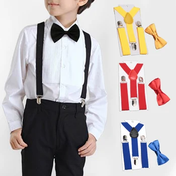 Детские подтяжки, комплект с галстуком-бабочкой, Регулируемые подтяжки в стиле ретро для мальчиков и девочек, Детские подтяжки, брюки-клипсы, Свадебные галстуки, аксессуары