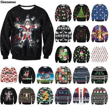 Мужчины Женщины, Санта, Уродливые Рождественские свитера, джемперы, топы с 3D забавным принтом, Осенне-зимняя Рождественская толстовка, пуловер, праздничная одежда