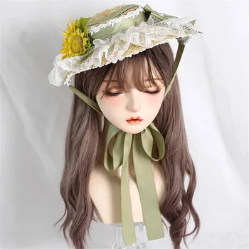 Зеленый цвет Японская Лолита Солнцезащитная шляпа Цветок Подсолнуха Бант Кружевная повязка Пляжная Солнцезащитная шляпа B2452