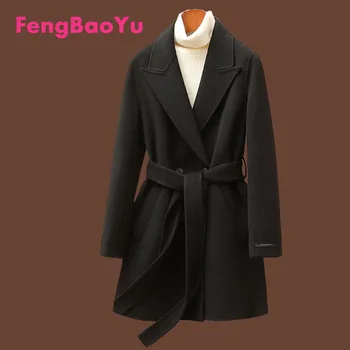 Fengbaoyu Осенне-Зимнее Двустороннее Кашемировое Пальто Женское В стиле Хепберн Высокого класса, Маленькое Пальто Из Чистой Шерсти, Легкий Роскошный Темперамент