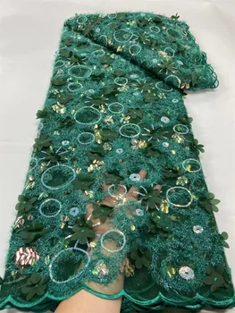 Французская 3D Сетчатая Африканская Кружевная Ткань с Блестками 5 Ярдов, Высококачественная Нигерийская Свадебная Кружевная Ткань Asoebi, Роскошное Платье Wp82-2